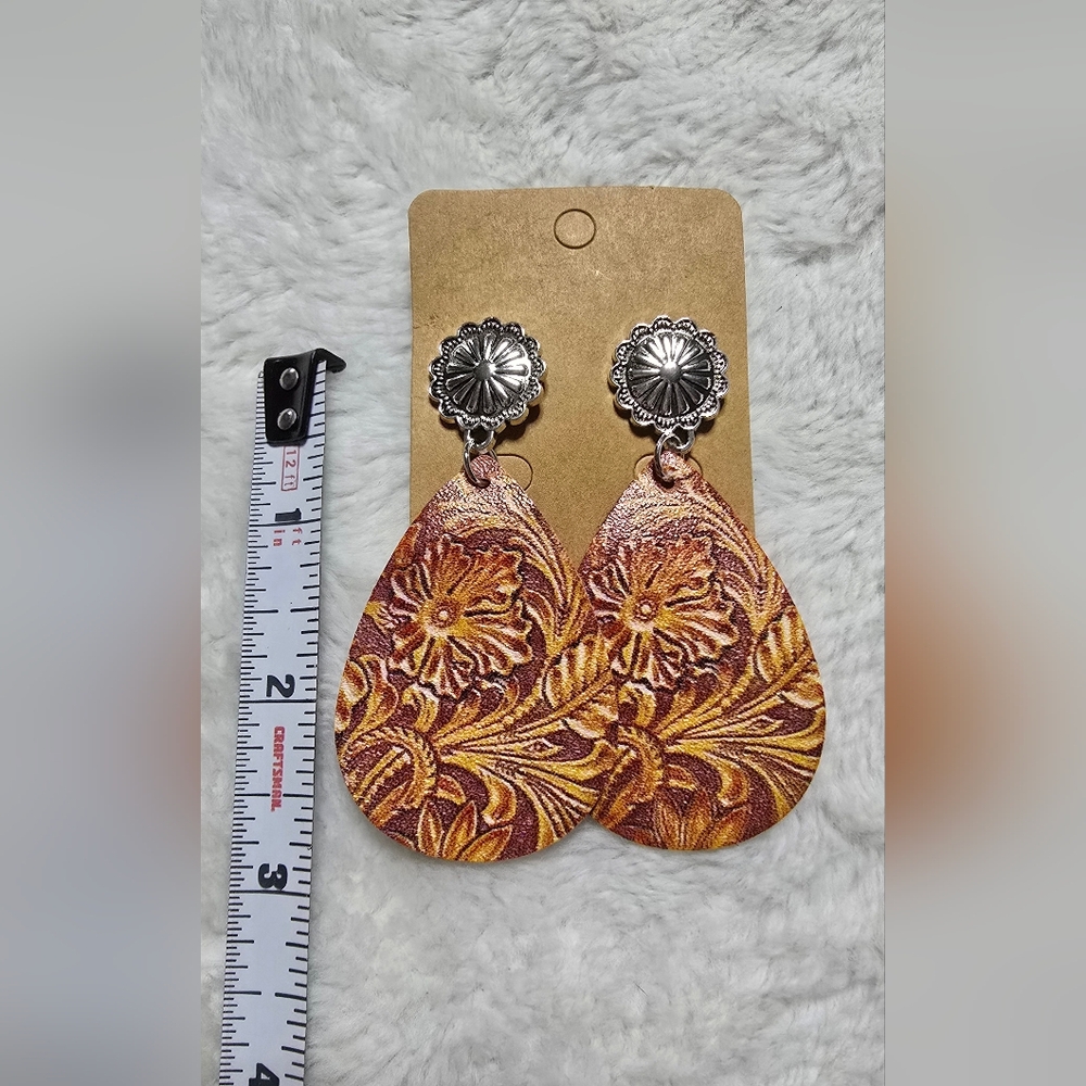 Tear Rain Drop Dangle Earrings Boho Floral Ring Western Cowgirl - Picture 4 of 5